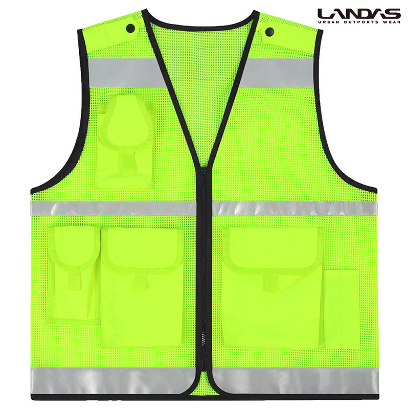 [랜더스]야광 반사테이프 포켓 망사 방범 조끼 S500 단체복 작업복 안전복 형광 조끼