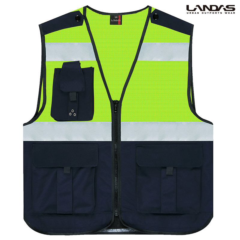 [랜더스]야광 반사테이프 배색 망사 방범 조끼 S510 단체복 작업복 안전복 형광 조끼